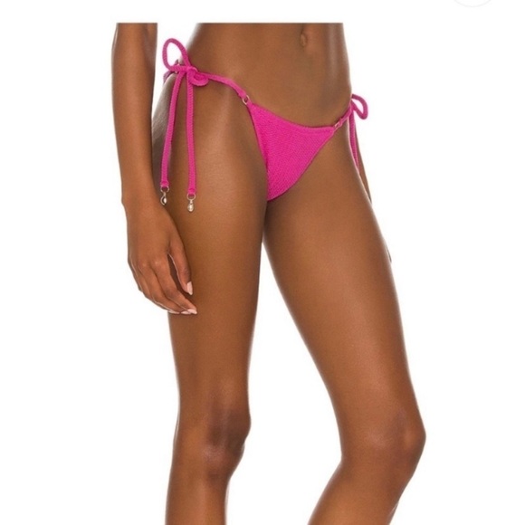 NEW Seafolly Crinkle Knit Bikini Bottom Triangle Adjustable Side Ties Fuchsia XS - Picture 2 of 6